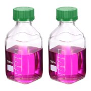 Uxcell 2 Pcs 500ml Glass Square Reagent Media Storage Bottles with Green Cap, Clear