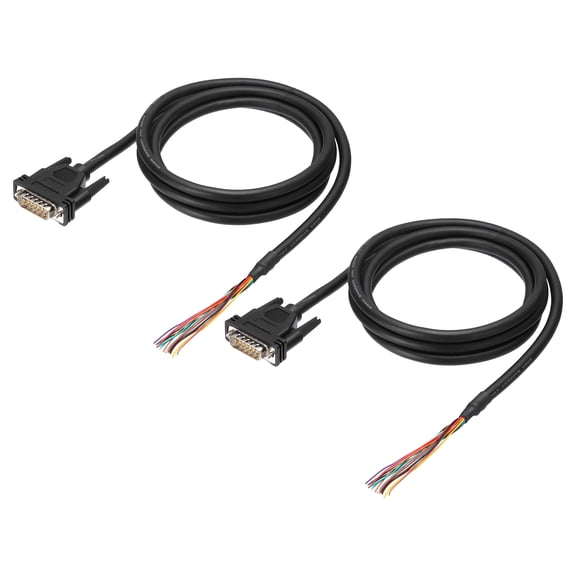 Uxcell 2 Pcs 6.6 ft 26AWG DB15 Male Connector to Bare Wire END RS232 15-Pin