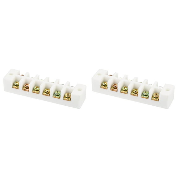 Uxcell 2 Pcs 6 Way Ceramics Terminal Blocks, 30A 110V-600V High Temp Porcelain Ceramic Electrical Connectors with Brass Conductors 98x24x20 mm for Electric Wire Cable
