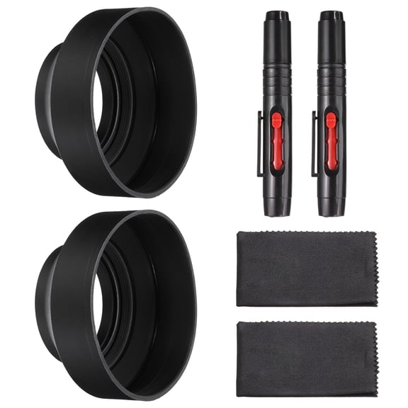 Uxcell 2 Pcs 62mm Rubber Camera Lens Hood Sun Shade/Shield with Cleaning Cloth & Pen