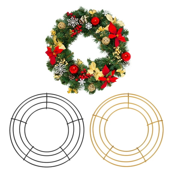 Uxcell 2 Pcs 8 Inch Wire Wreath Frames Metal Round Wire Frame for Floral Arrangements, Craft DIY Autumn Christmas Thanksgiving Wreath Supplies, Black/Golden