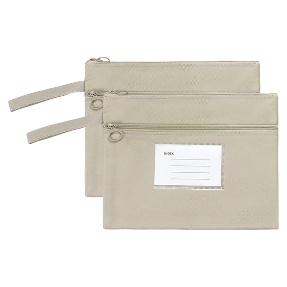 Uxcell 2 Pcs A5 Mesh Zipper Pouch with Handle Double-Layer, Khaki (9.5 x 7.3 Inch)