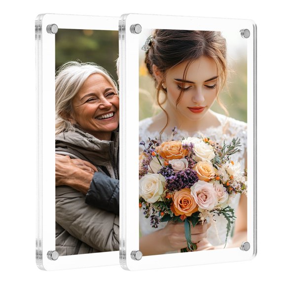 Uxcell 2Pcs Acrylic Fridge Magnetic Frame 3.5 x 5.1 inch Clear Square Fridge Magnets