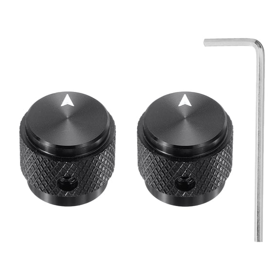 Uxcell 2 Pcs Aluminium Potentiometer Knobs, 1/4"(6mm) IDx5/8"(15mm) ODx1/2"(13mm) Height Universal Volume Tone Control Knobs for Guitar, Bass, Arrow Indicator, Black