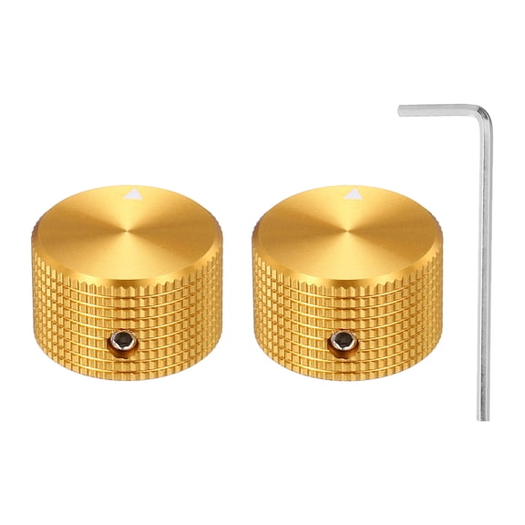 Uxcell 2 Pcs Aluminium Potentiometer Knobs, 1/4" (6mm) Universal Volume Tone Control Knobs for Guitar, Bass, Grid 5/8" Gold