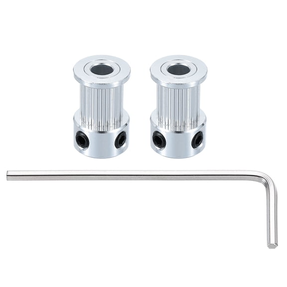 Uxcell 2 Pcs Aluminum 16T Teeth 5mm Bore 10mm Width Idler Pulley with Wrench, Silver