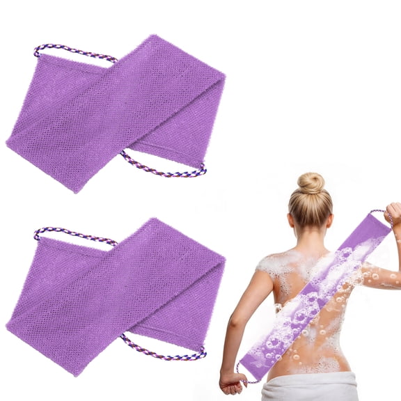 Uxcell 2 Pcs Back Scrubber with Handles, Nylon Bath Sponge Extended, 29 Inch African Exfoliating Long Net Body Scrubber Shower Loofah for Women Men Use, Purple