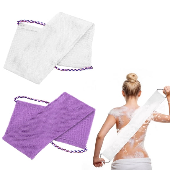 Uxcell 2 Pcs Back Scrubber with Handles, Nylon Bath Sponge Extended, 29 Inch African Exfoliating Long Net Body Scrubber Shower Loofah for Women Men Use, White/Purple