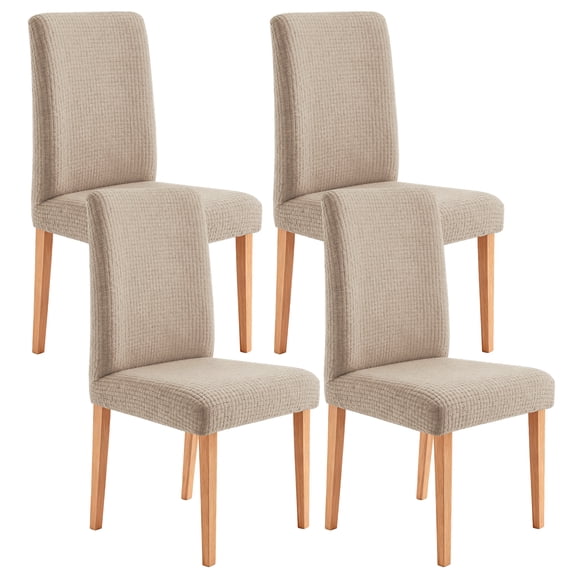 Uxcell 2 Pcs Bar Stool Covers, 14-19 Inch Stretch Counter Stool Chair Covers with 14-19 Inch Backs Plaid Jacquard Chair Seat Covers Washable Slipcovers with Elastic Bands, Beige