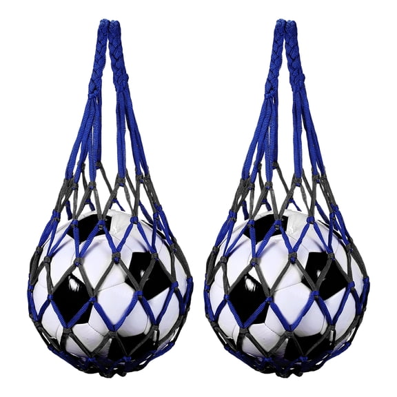 Uxcell 2 Pcs Basketball Net Bags, Nylon Soccer Ball Holder Portable Multifunctional Single Ball Mesh Net Bag for Storage Basketball Soccer Rugby Balls, Black/Blue