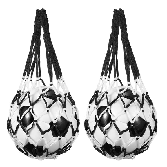 Uxcell 2 Pcs Basketball Net Bags, Nylon Soccer Ball Holder Portable Multifunctional Single Ball Mesh Net Bag for Storage Basketball Soccer Rugby Balls, Black/White