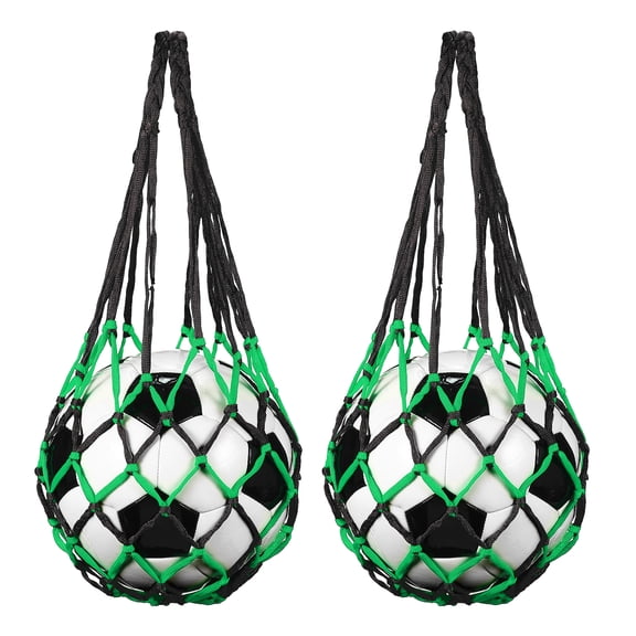 Uxcell 2 Pcs Basketball Net Bags, Nylon Soccer Ball Holder Portable Multifunctional Single Ball Mesh Net Bag for Storage Basketball Soccer Rugby Balls, Black/Green