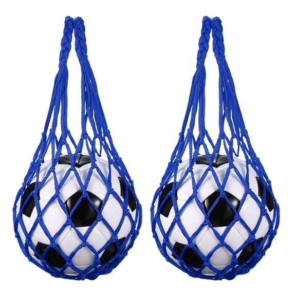 Uxcell 2 Pcs Basketball Net Bags, Nylon Soccer Ball Holder Portable Multifunctional Single Ball Mesh Net Bag for Storage Basketball Soccer Rugby Balls, Blue