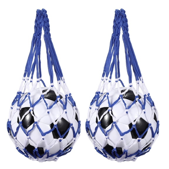 Uxcell 2 Pcs Basketball Net Bags, Nylon Soccer Ball Holder Portable Multifunctional Single Ball Mesh Net Bag for Storage Basketball Soccer Rugby Balls, Blue/White