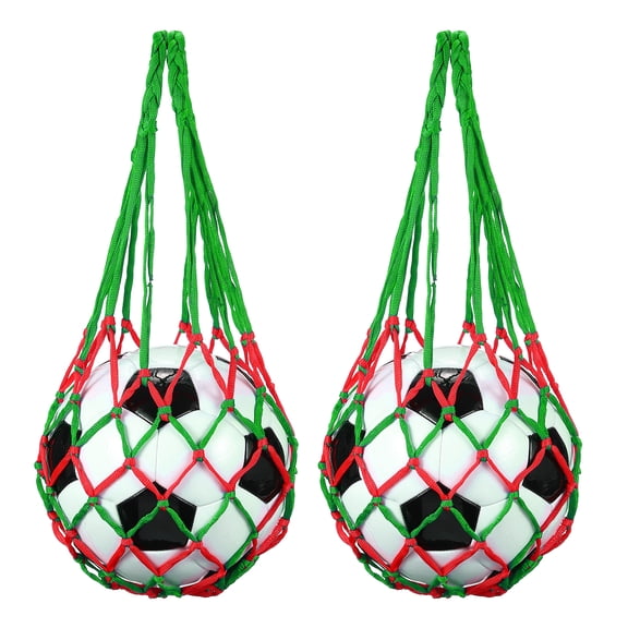 Uxcell 2 Pcs Basketball Net Bags, Nylon Soccer Ball Holder Portable Multifunctional Single Ball Mesh Net Bag for Storage Basketball Soccer Rugby Balls, Red/Green