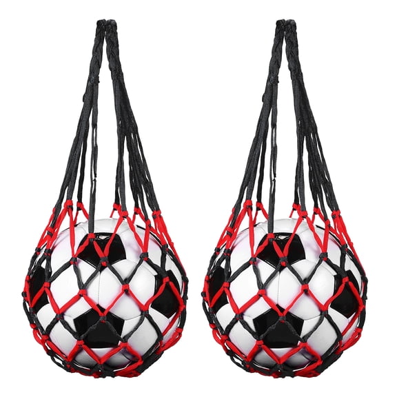 Uxcell 2 Pcs Basketball Net Bags, Nylon Soccer Ball Holder Portable Multifunctional Single Ball Mesh Net Bag for Storage Basketball Soccer Rugby Balls, Red/Black