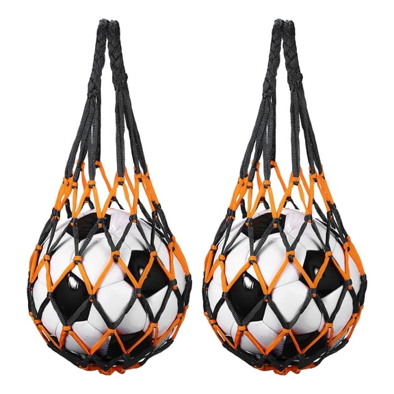 Uxcell 2 Pcs Basketball Net Bags, Nylon Soccer Ball Holder Portable Multifunctional Single Ball Mesh Net Bag for Storage Basketball Soccer Rugby Balls, Yellow/Black