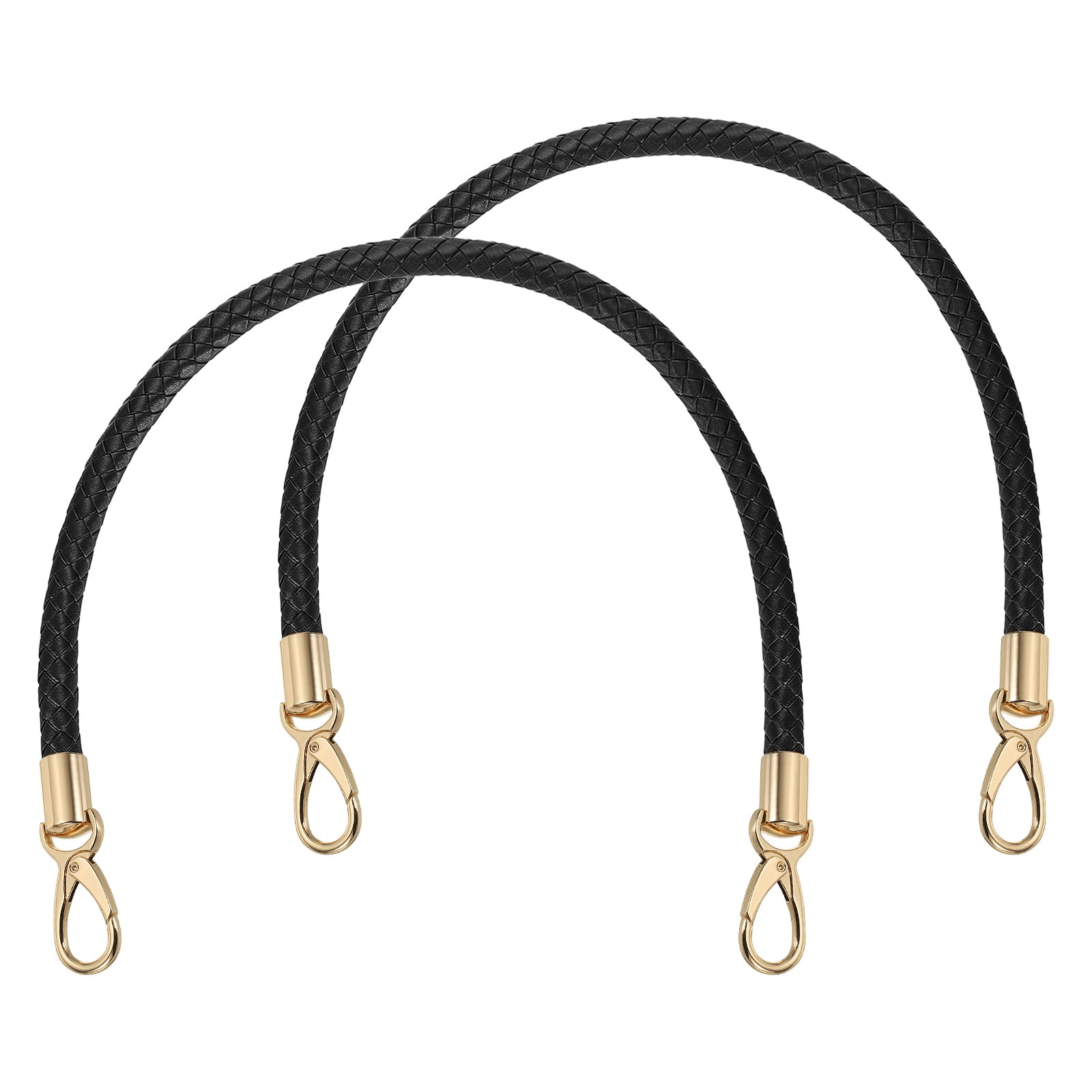 Uxcell 2 Pcs Braided Purse Strap, 65cm 25.6" PU Leather Shoulder Purse Strap for Handbag Bag Handle Replacement for DIY Making Handbag Underarm Bag, Black (Light Gold Buckle)