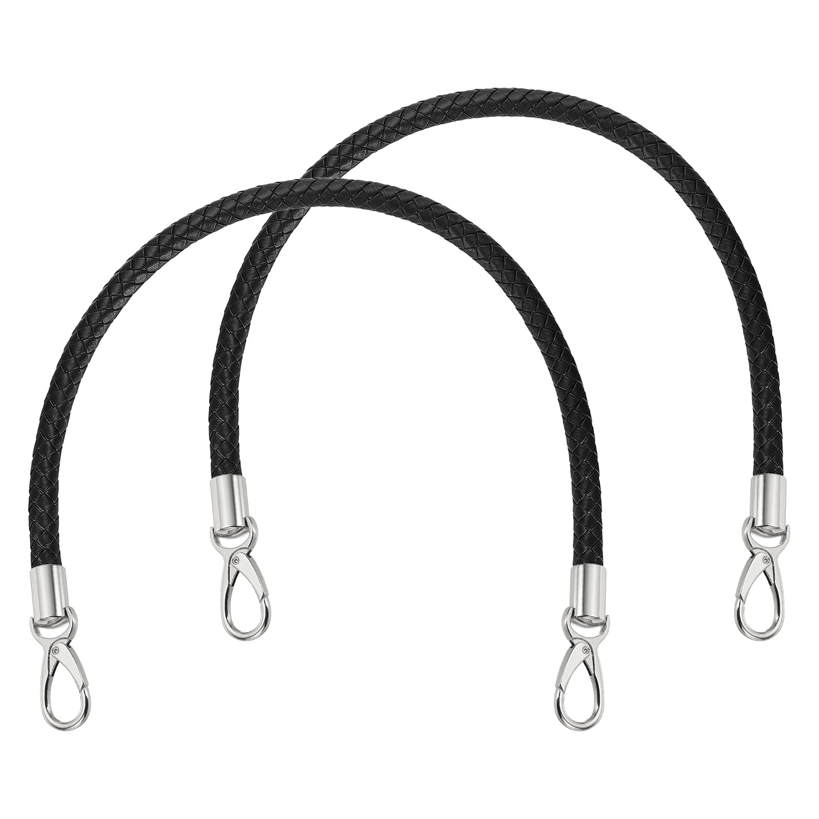 Uxcell 2 Pcs Braided Purse Strap, 65cm 25.6" PU Leather Shoulder Purse Strap for Handbag Bag Handle Replacement for DIY Making Handbag Underarm Bag, Black (Silver Buckle)