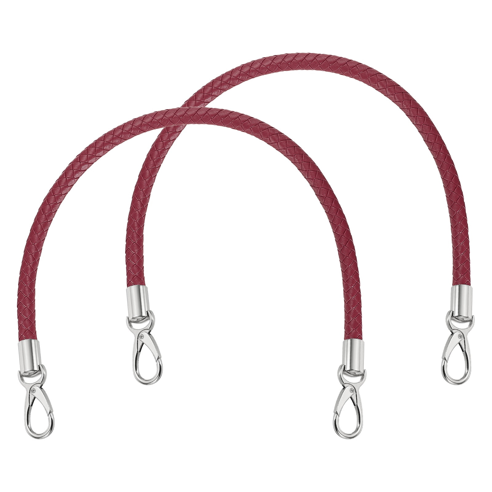 Uxcell 2 Pcs Braided Purse Strap, 65cm 25.6" PU Leather Shoulder Purse Strap for Handbag Bag Handle Replacement for DIY Making Handbag Underarm Bag, Burgundy (Silver Buckle)