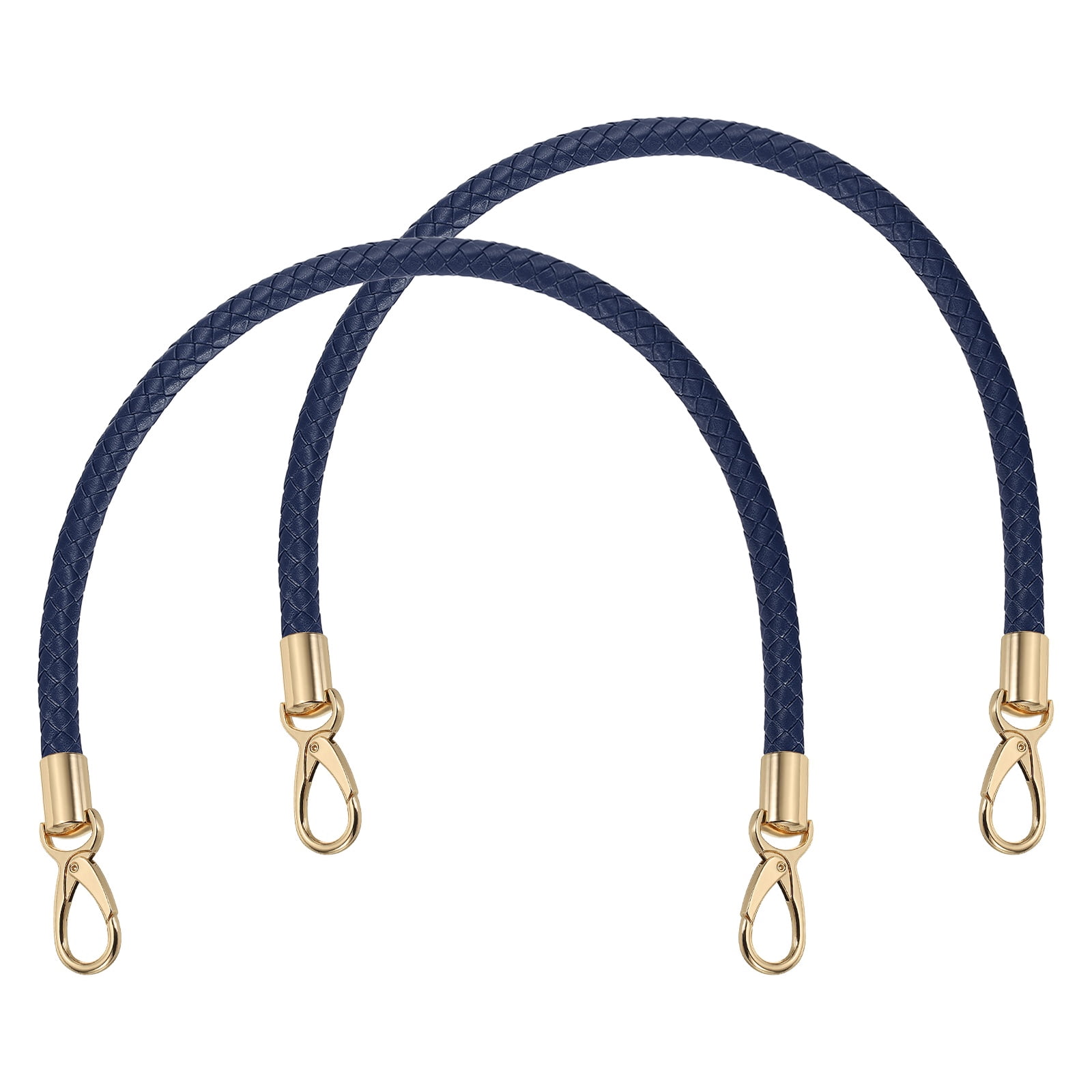 Uxcell 2 Pcs Braided Purse Strap, 65cm 25.6" PU Leather Shoulder Purse Strap for Handbag Bag Handle Replacement for DIY Making Handbag Underarm Bag, Dark Blue (Light Gold Buckle)
