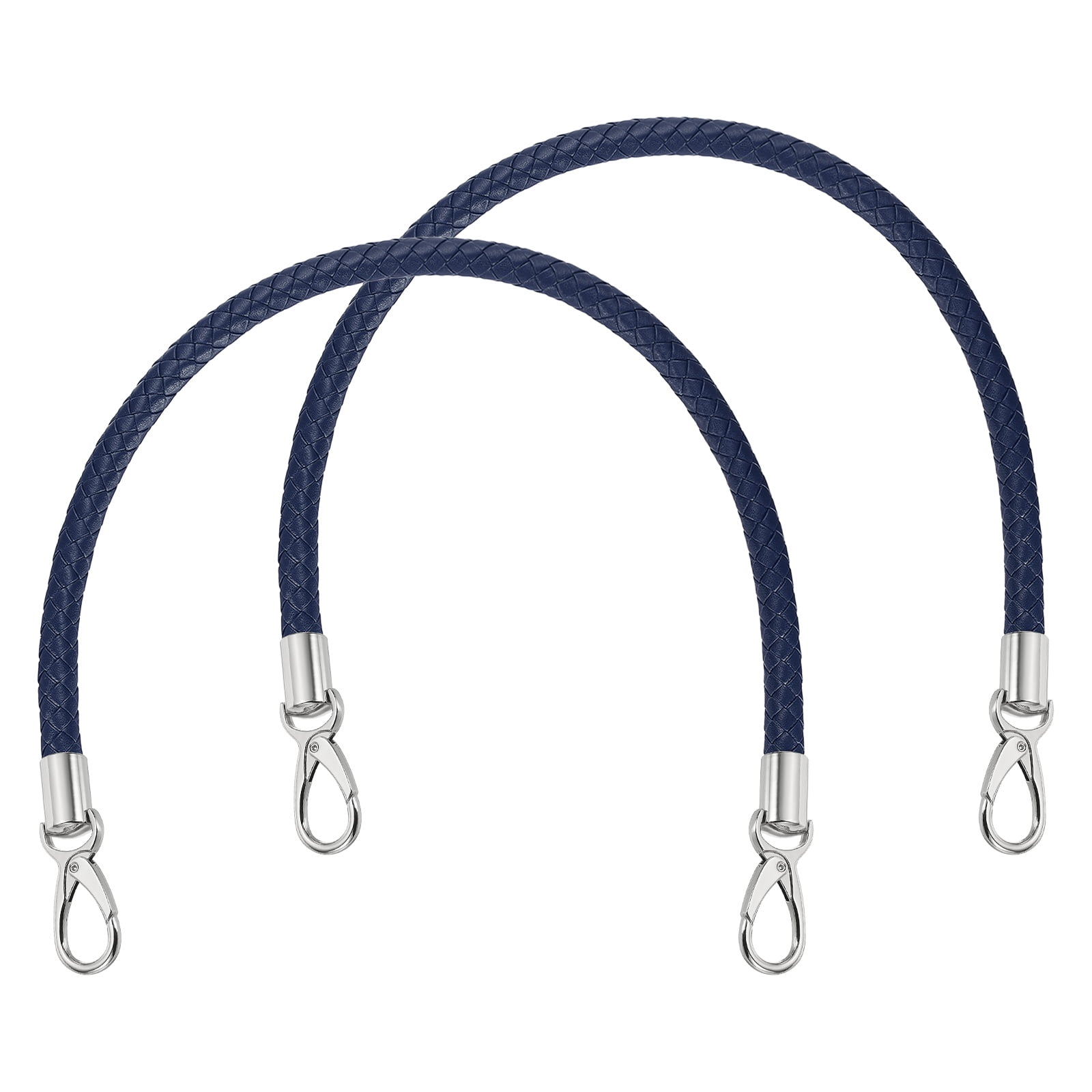 Uxcell 2 Pcs Braided Purse Strap, 65cm 25.6" PU Leather Shoulder Purse Strap for Handbag Bag Handle Replacement for DIY Making Handbag Underarm Bag, Dark Blue (Silver Buckle)