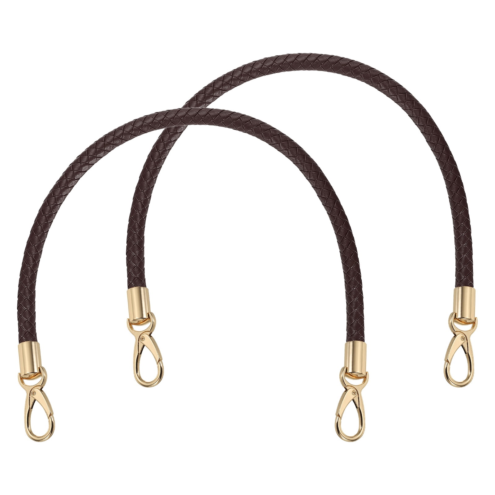 Uxcell 2 Pcs Braided Purse Strap, 65cm 25.6" PU Leather Shoulder Purse Strap for Handbag Bag Handle Replacement for DIY Making Handbag Underarm Bag, Dark Coffee (Light Gold Buckle)