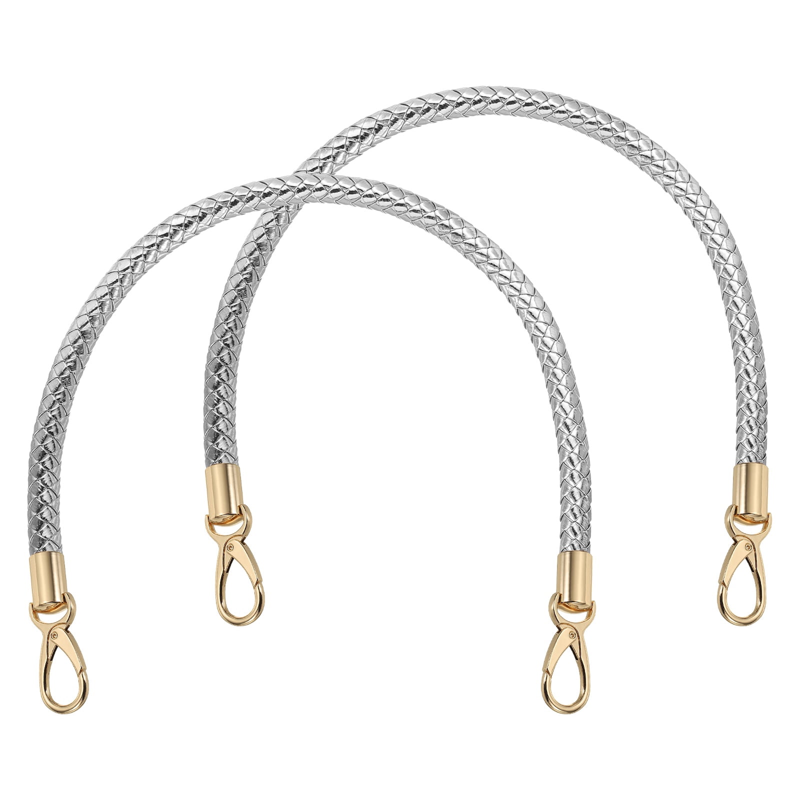 Uxcell 2 Pcs Braided Purse Strap, 65cm 25.6" PU Leather Shoulder Purse Strap for Handbag Bag Handle Replacement for DIY Making Handbag Underarm Bag, Silver (Light Gold Buckle)