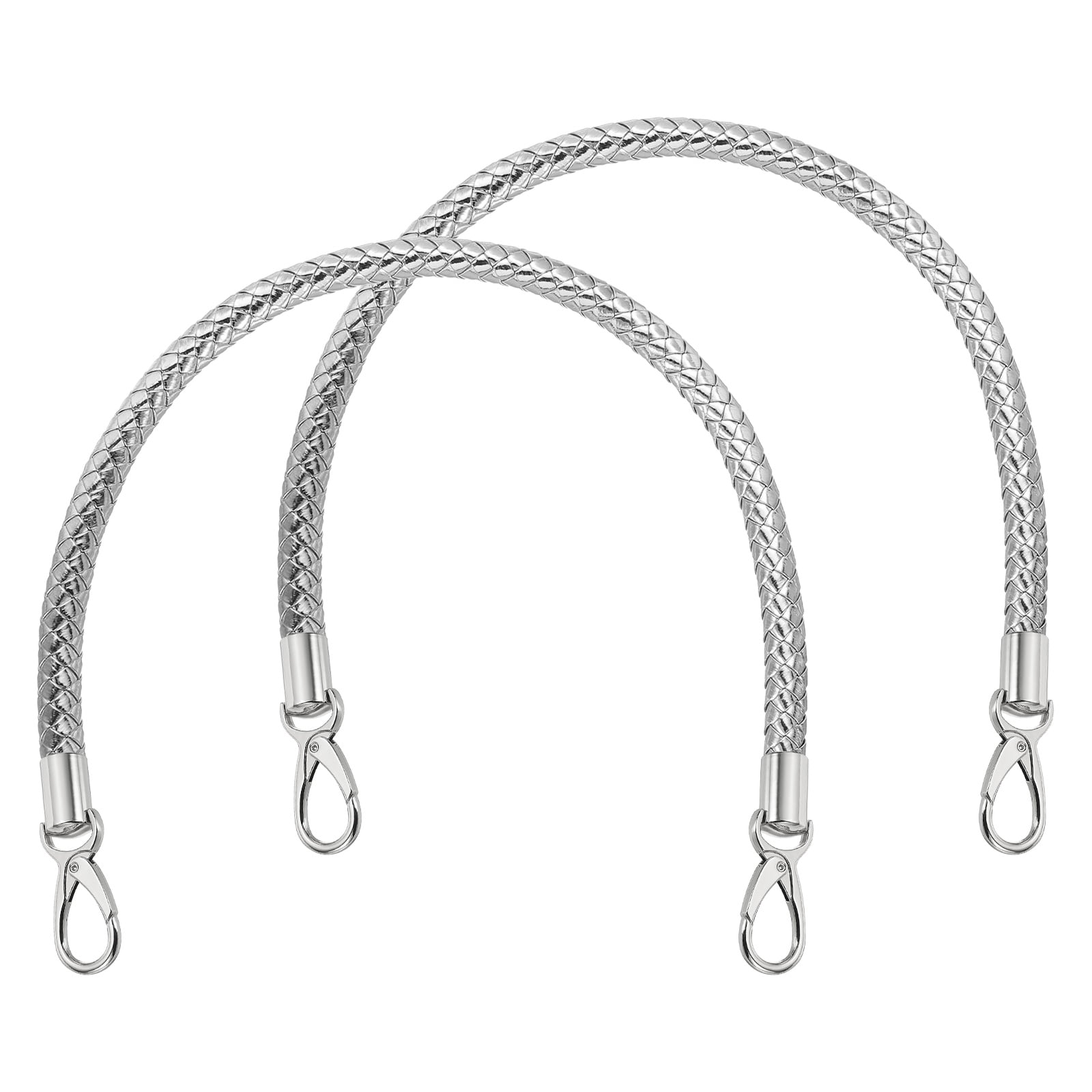 Uxcell 2 Pcs Braided Purse Strap, 65cm 25.6" PU Leather Shoulder Purse Strap for Handbag Bag Handle Replacement for DIY Making Handbag Underarm Bag, Silver (Silver Buckle)
