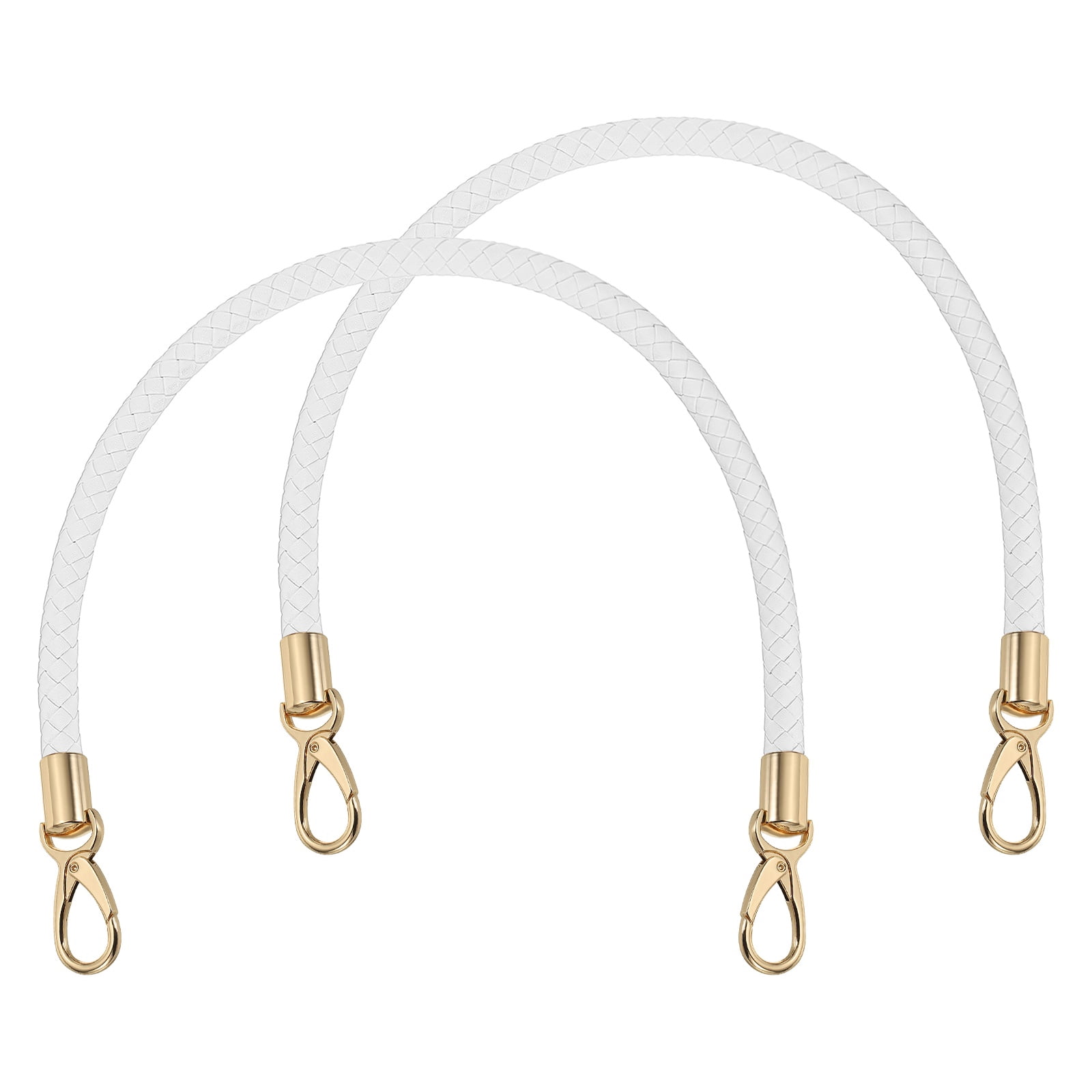 Uxcell 2 Pcs Braided Purse Strap, 65cm 25.6" PU Leather Shoulder Purse Strap for Handbag Bag Handle Replacement for DIY Making Handbag Underarm Bag, White (Light Gold Buckle)