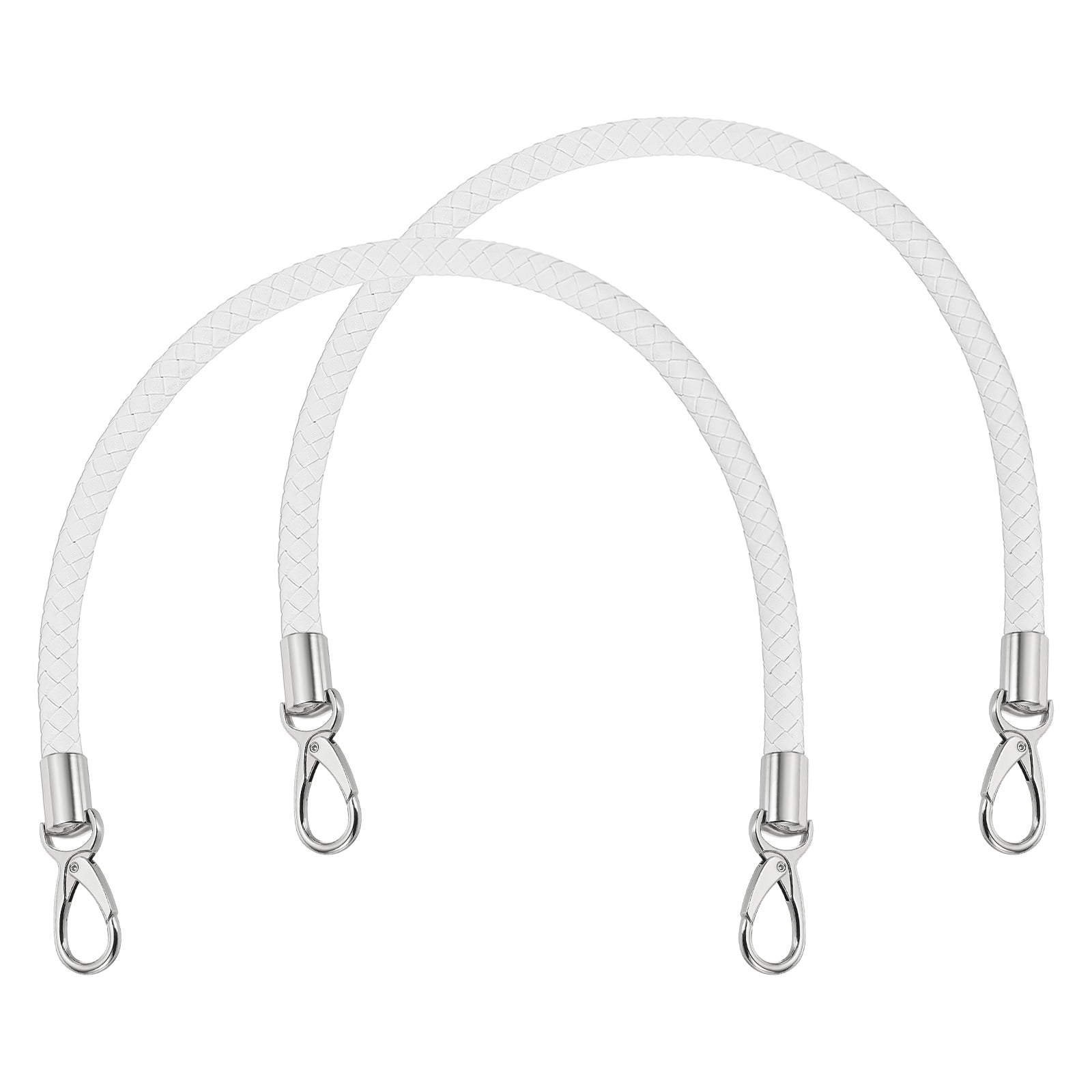 Uxcell 2 Pcs Braided Purse Strap, 65cm 25.6" PU Leather Shoulder Purse Strap for Handbag Bag Handle Replacement for DIY Making Handbag Underarm Bag, White (Silver Buckle)