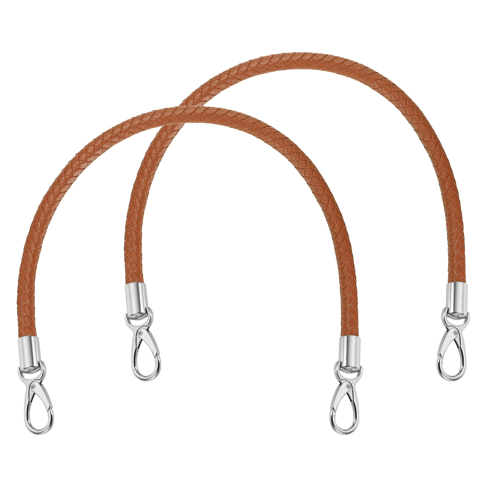 Uxcell 2 Pcs Braided Purse Strap, 65cm 25.6" PU Leather Shoulder Purse Strap for Handbag Bag Handle Replacement for DIY Making Handbag Underarm Bag, Yellow Brown (Silver Buckle)