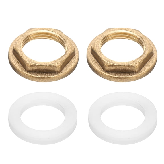 Uxcell 2 Pcs Brass Lock Nuts Pipe Fitting G3/8"-19 Female Hex Locknut Flange Single Hole Faucet Lock Nut with Washer