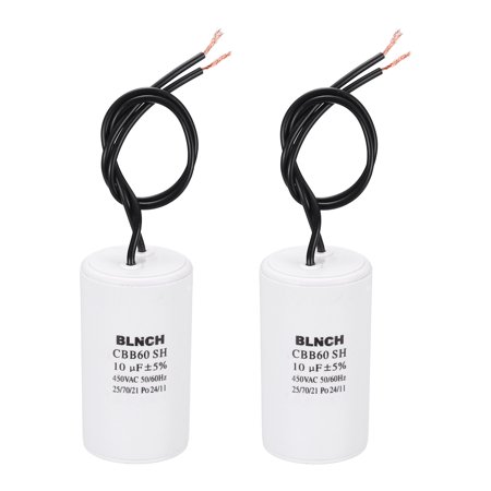 Uxcell 2 Pcs CBB60 Running Capacitor, 10uF 450V 2 Wire Electric Air Compressor Motor Run Starting Capacitor for Washing Machine, Refrigerator, Air Conditioner, White