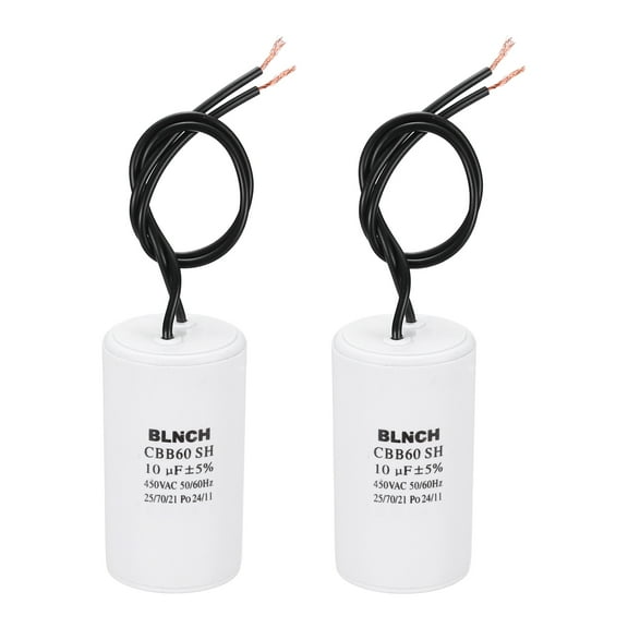 Uxcell 2 Pcs CBB60 Running Capacitor, 10uF 450V 2 Wire Electric Air Compressor Motor Run Starting Capacitor for Washing Machine, Refrigerator, Air Conditioner, White