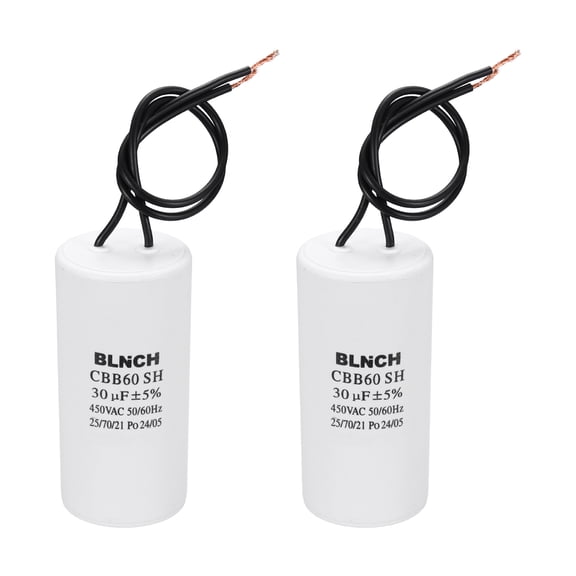 Uxcell 2 Pcs CBB60 Running Capacitor, 30uF 450V 2 Wire Electric Air Compressor Motor Run Starting Capacitor for Washing Machine, Refrigerator, Air Conditioner, White