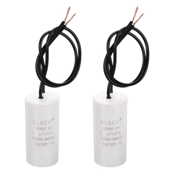 Uxcell 2 Pcs CBB60 Running Capacitor, 3uF 450V 2 Wire Electric Air Compressor Motor Run Starting Capacitor for Washing Machine, Refrigerator, Air Conditioner, White