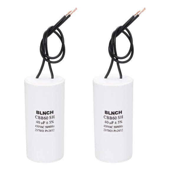Uxcell 2 Pcs CBB60 Running Capacitor, 40uF 450V 2 Wire Electric Air Compressor Motor Run Starting Capacitor for Washing Machine, Refrigerator, Air Conditioner, White