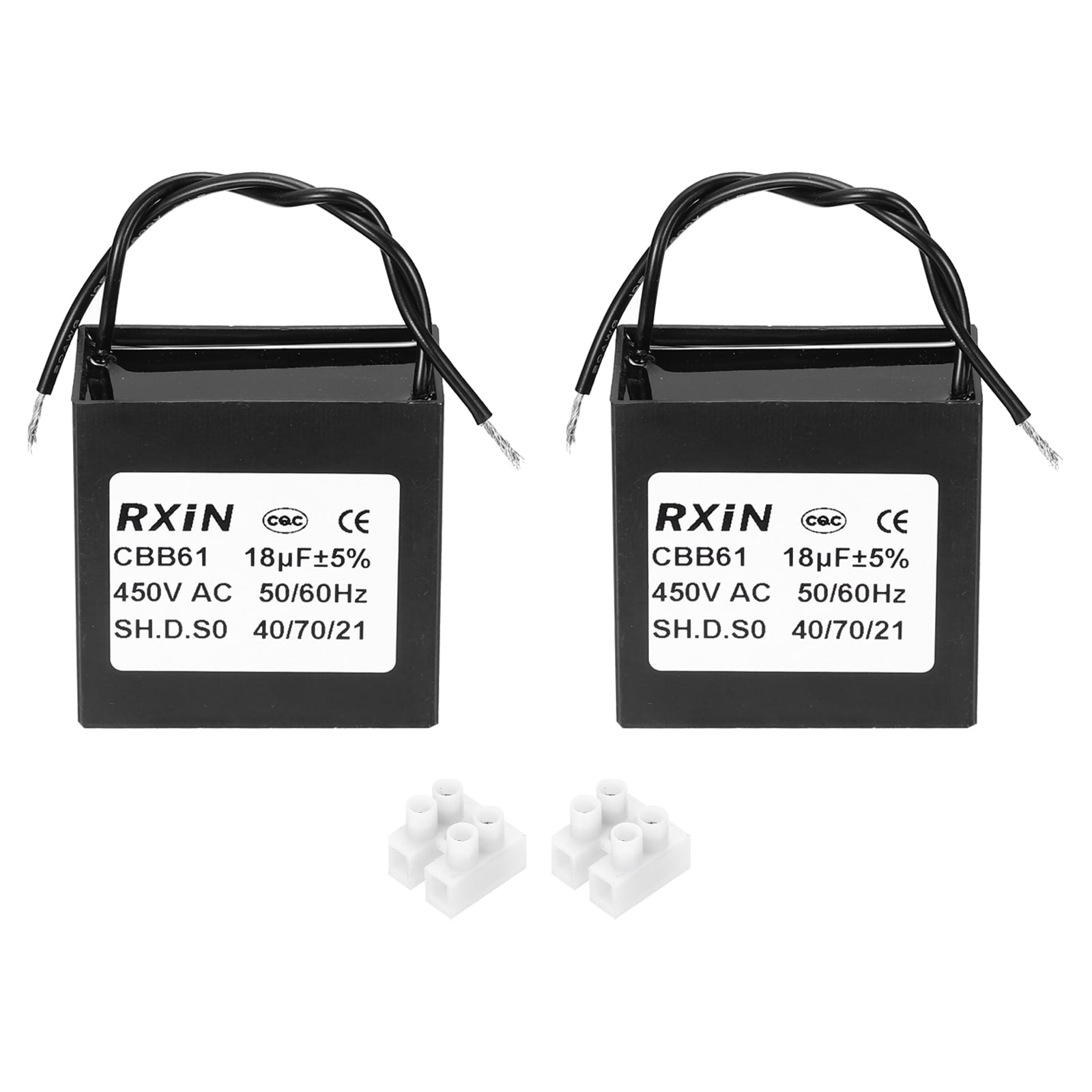 Uxcell 2 Pcs CBB61 Capacitor, 18uF 450V 2-Wire Ceiling Fan Motor ...