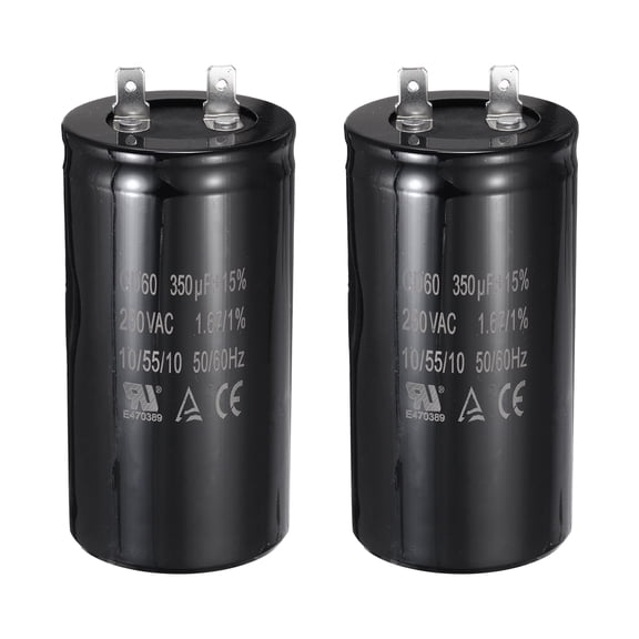 Uxcell 2 Pcs CD60 Run Capacitor, 350uF 250VAC 50/60Hz CD60 Motor Starting Capacitor for Washing Machine, Air Compressor, Refrigerator, Black