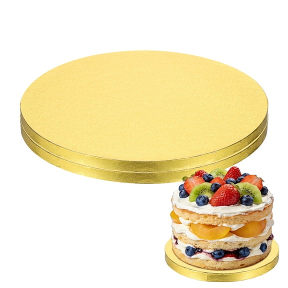 Uxcell 2 Pcs Cake Boards, 10 Inch Round Cake Drums Circle Cardboard Base Waterproof Oil-Proof for Pizza Dessert Display Parties Weddings Birthdays Supplies, Gold Tone