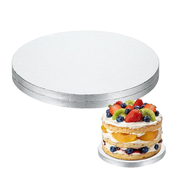 Uxcell 2 Pcs Cake Boards, 10 Inch Round Cake Drums Circle Cardboard Base Waterproof Oil-Proof for Pizza Dessert Display Parties Weddings Birthdays Supplies, Silver Tone