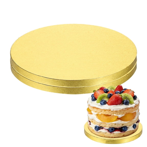 Uxcell 2 Pcs Cake Boards, 8 Inch Round Cake Drums Circle Cardboard Base Waterproof Oil-Proof for Pizza Dessert Display Parties Weddings Birthdays Supplies, Gold Tone