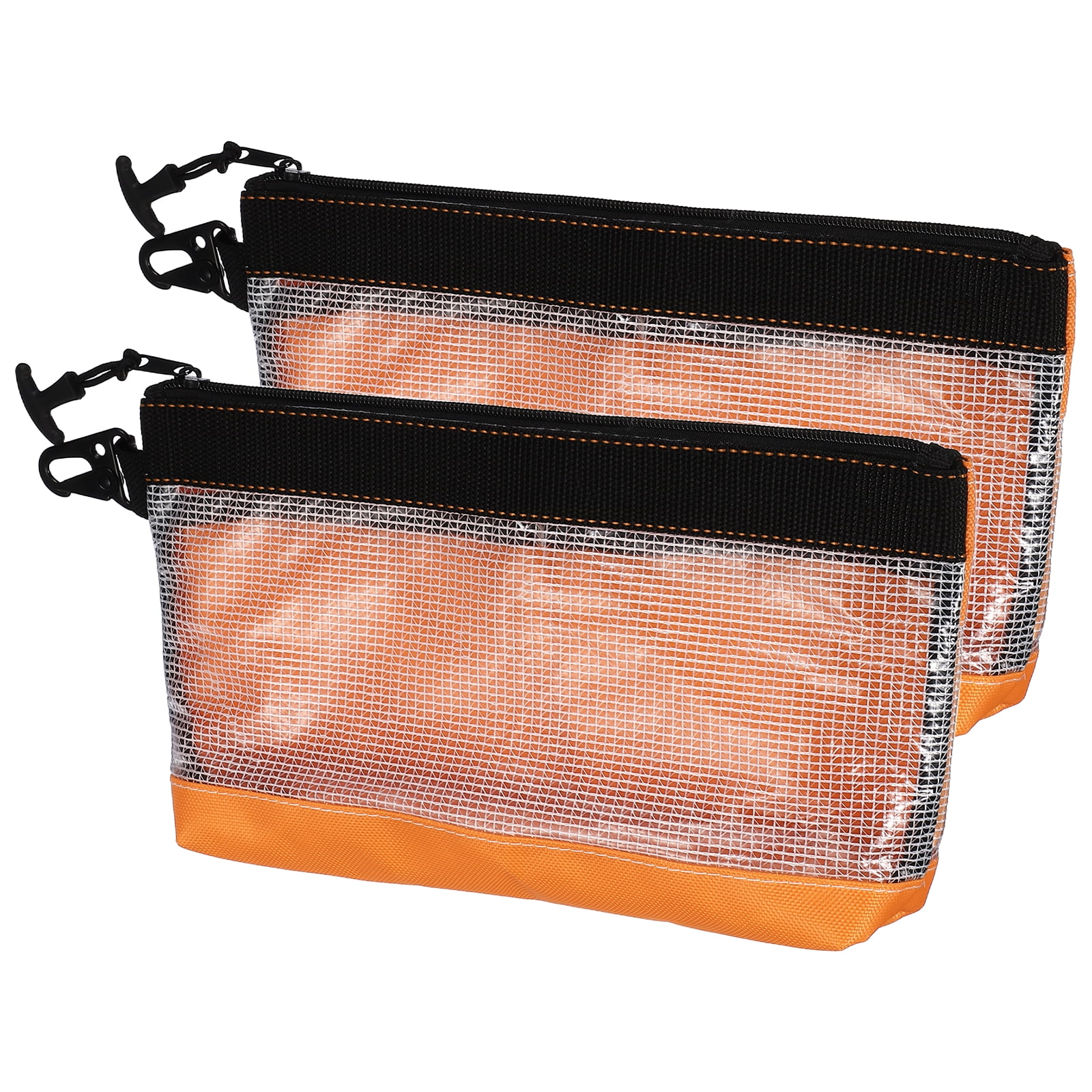 Uxcell 2 Pcs Canvas Tool Pouch, 12 Inch Multi Purpose Zipper Tool Bag Small Waterproof Zipper Pouch with Clear Window Metal Hooks for Storing Organizing Screwdrivers Pliers, Orange