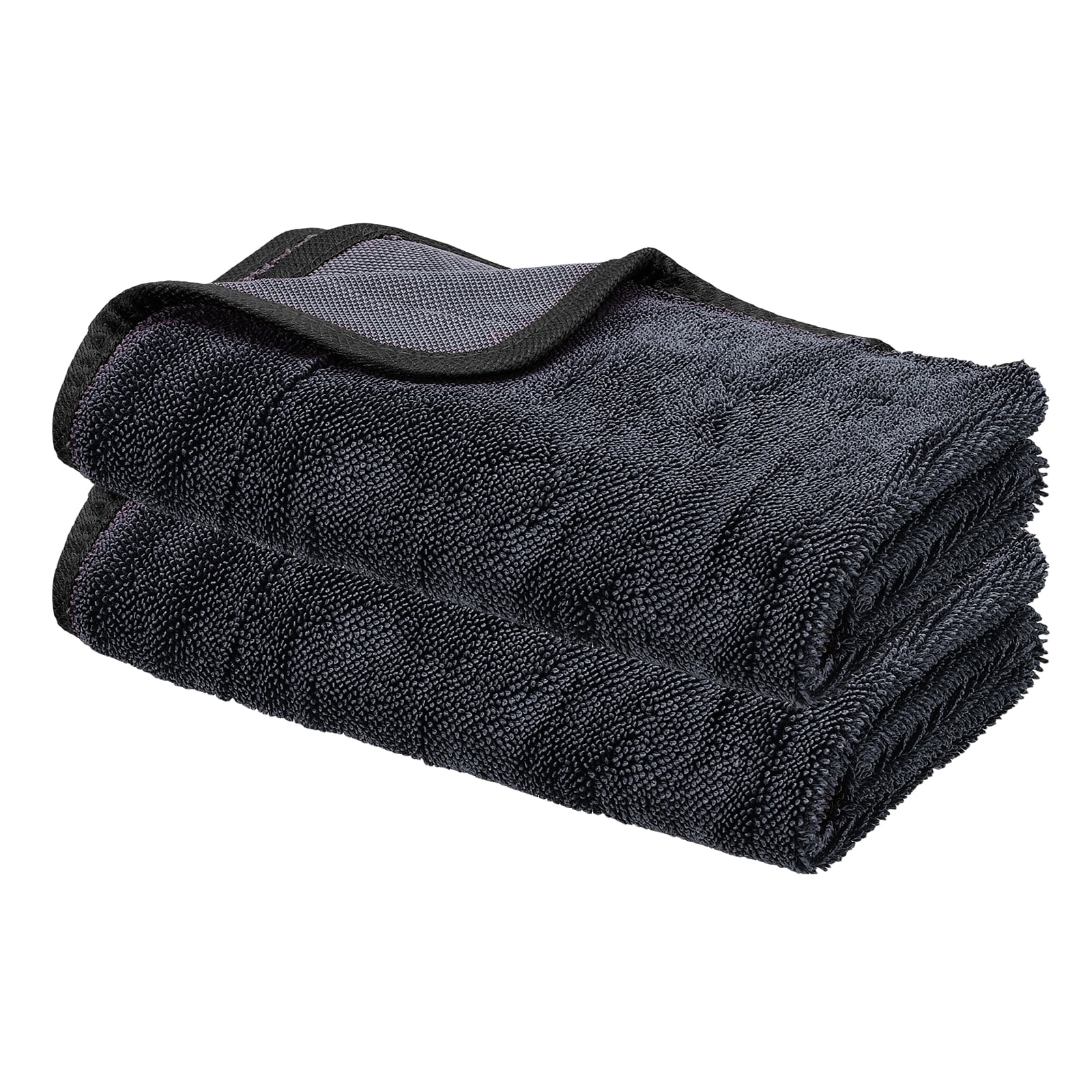 Uxcell 2 Pcs Car Microfiber Towels 15.75 x 23.62 Inch Ultra Absorbent Microfiber Towel Care Polishing Detailing Waxing Cloths Single Layer for Car Kitchen Window, Grey/Black(600GSM)