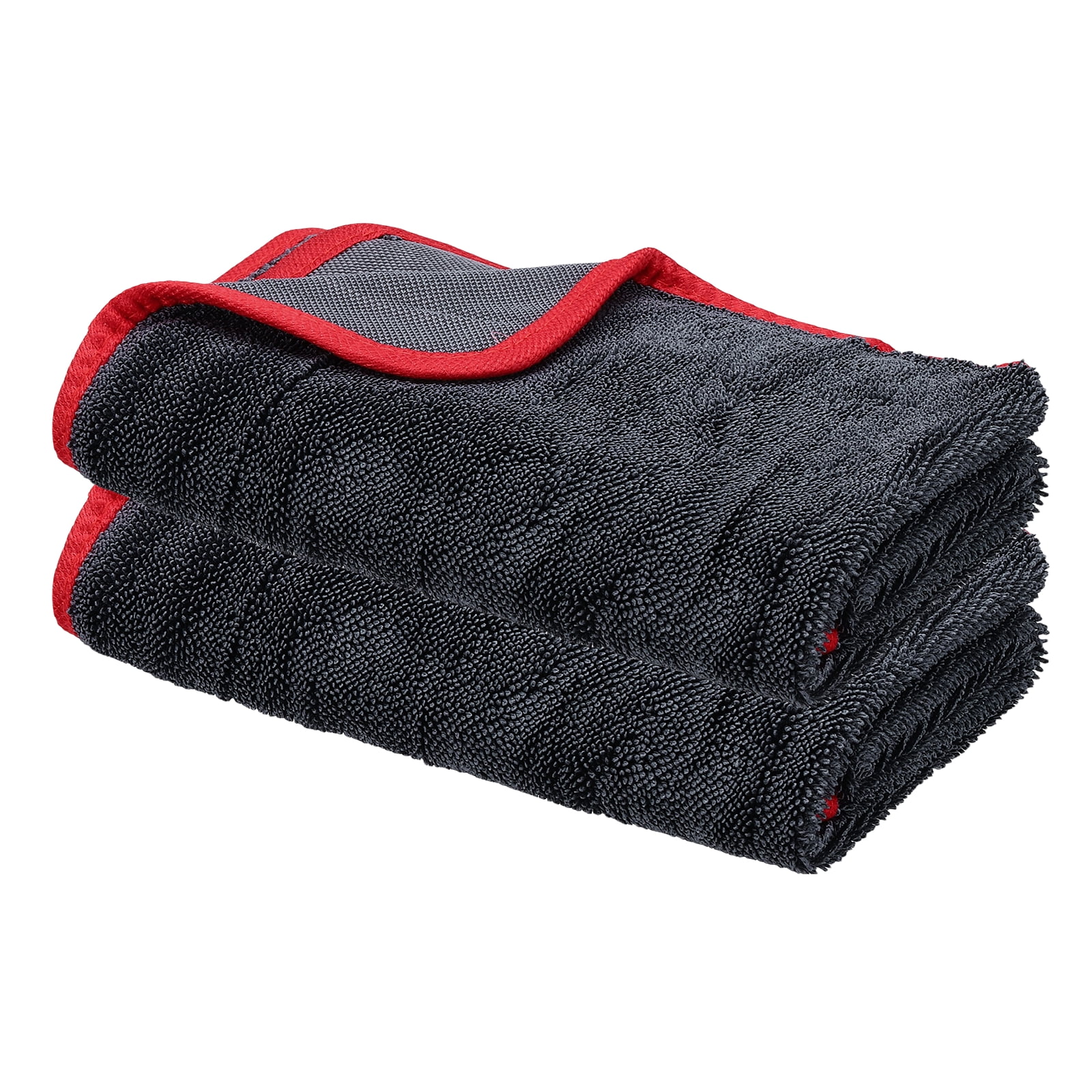 Uxcell 2 Pcs Car Microfiber Towels 15.75 x 23.62 Inch Ultra Absorbent Microfiber Towel Care Polishing Detailing Waxing Cloths Single Layer for Car Kitchen Window, Grey/Red(600GSM)