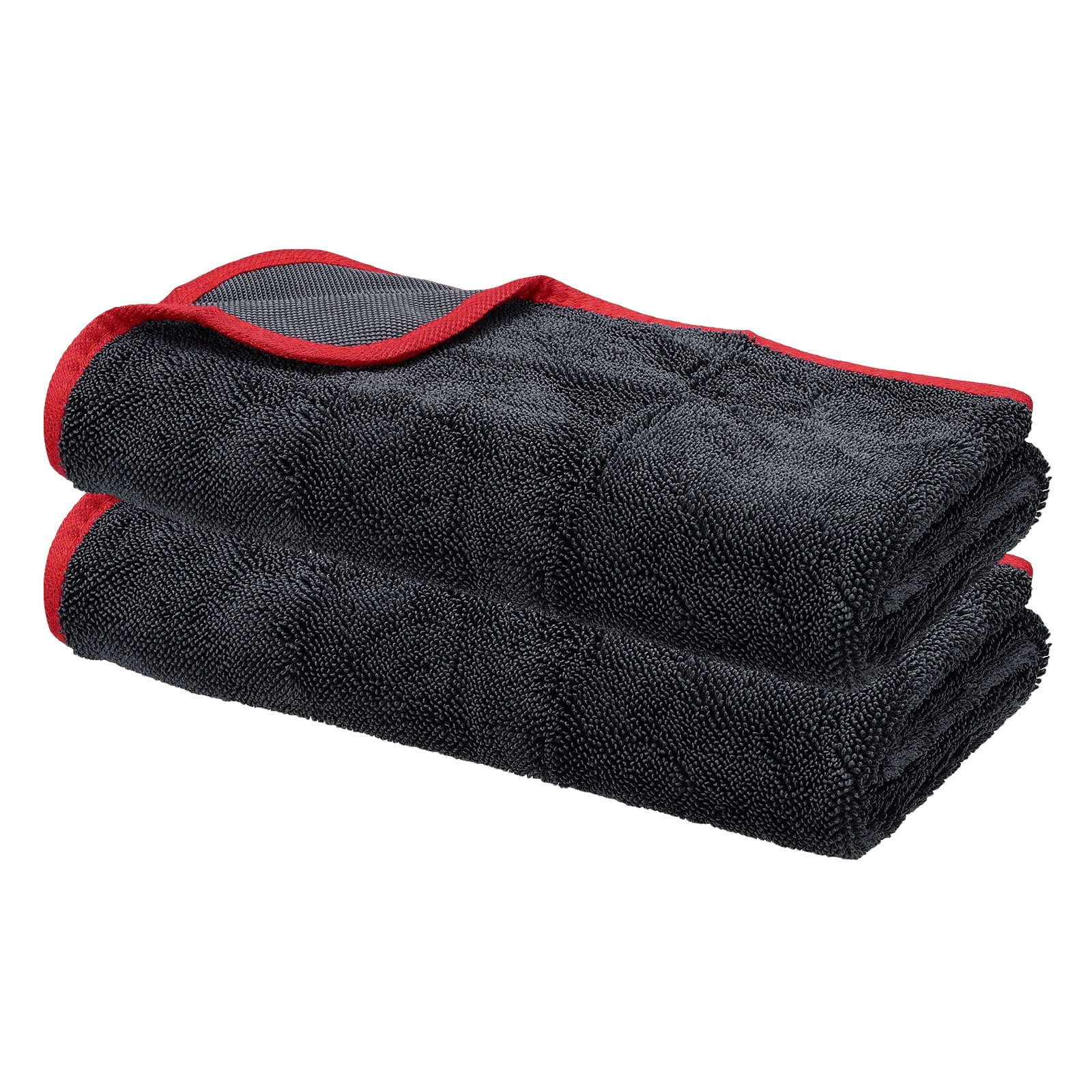 Uxcell 2 Pcs Car Microfiber Towels 19.69 x 23.62 Inch Ultra Absorbent Microfiber Towel Care Polishing Detailing Waxing Cloths Single Layer for Car Kitchen Window, Grey/Red(600GSM)