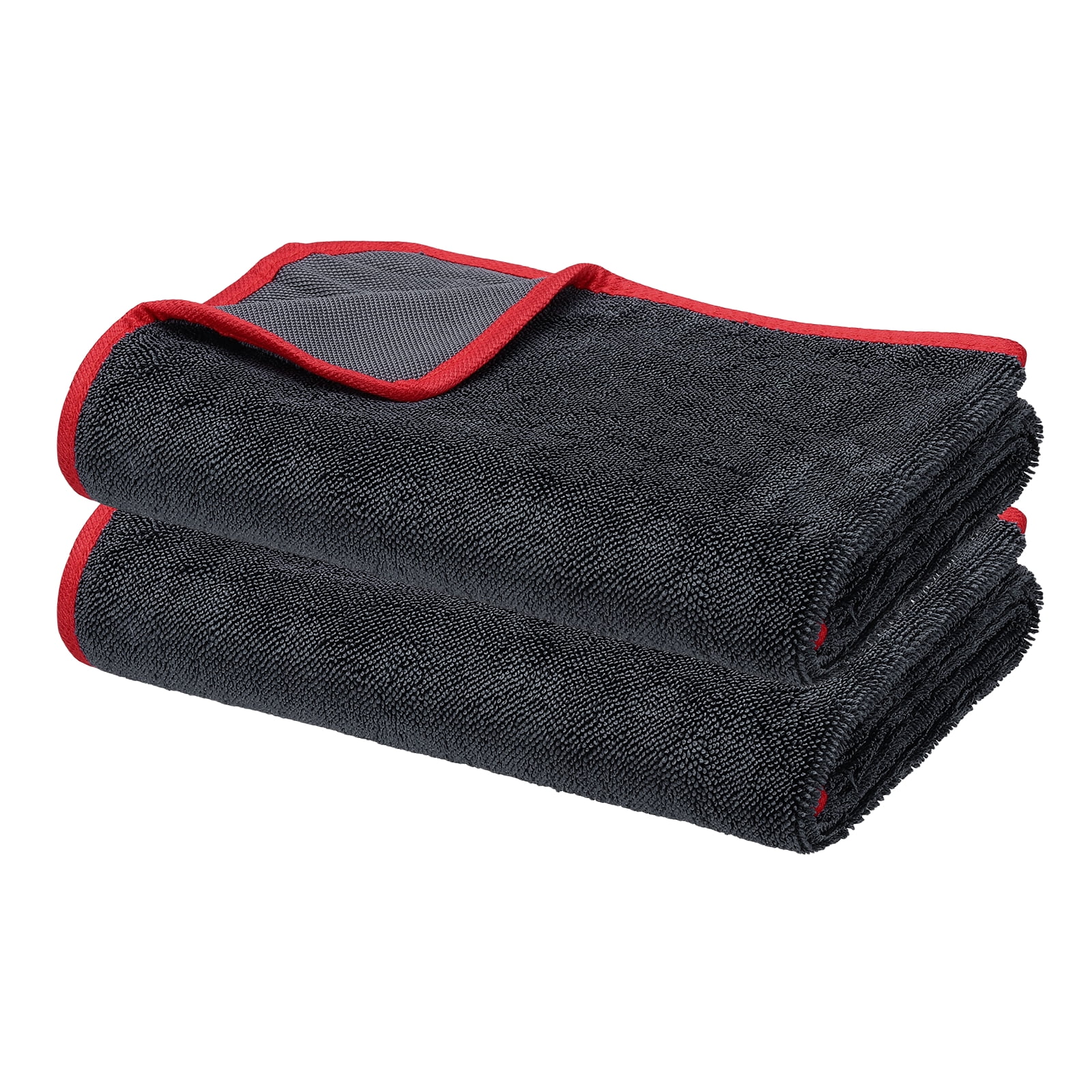 Uxcell 2 Pcs Car Microfiber Towels 19.69 x 31.5 Inch Ultra Absorbent Microfiber Towel Care Polishing Detailing Waxing Cloths Single Layer for Car Kitchen Window, Grey/Red(600GSM)