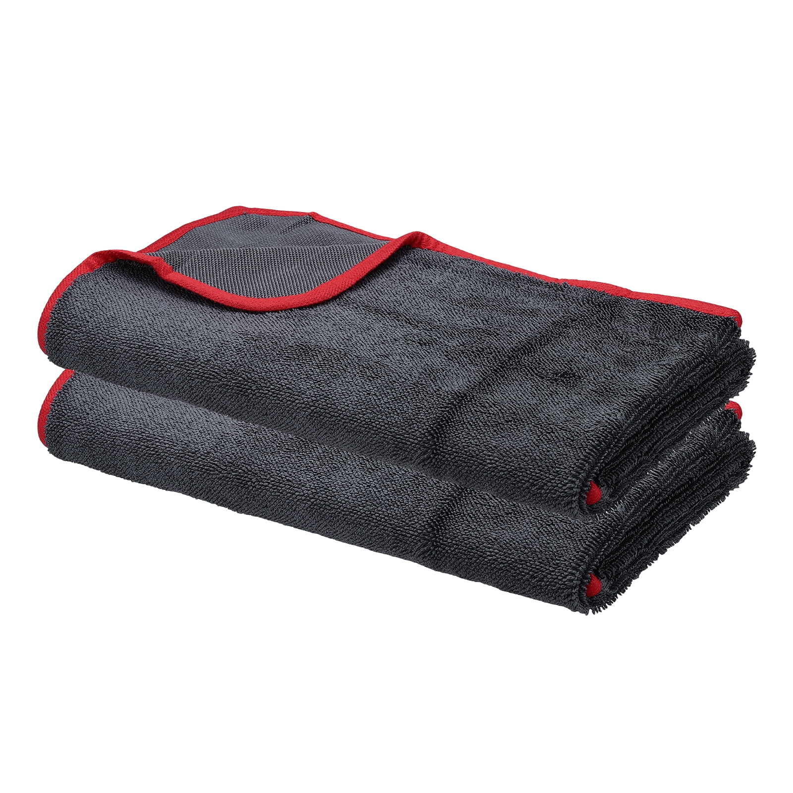Uxcell 2 Pcs Car Microfiber Towels 23.62 x 35.43 Inch Ultra Absorbent Microfiber Towel Care Polishing Detailing Waxing Cloths Single Layer for Car Kitchen Window, Grey/Red(600GSM)