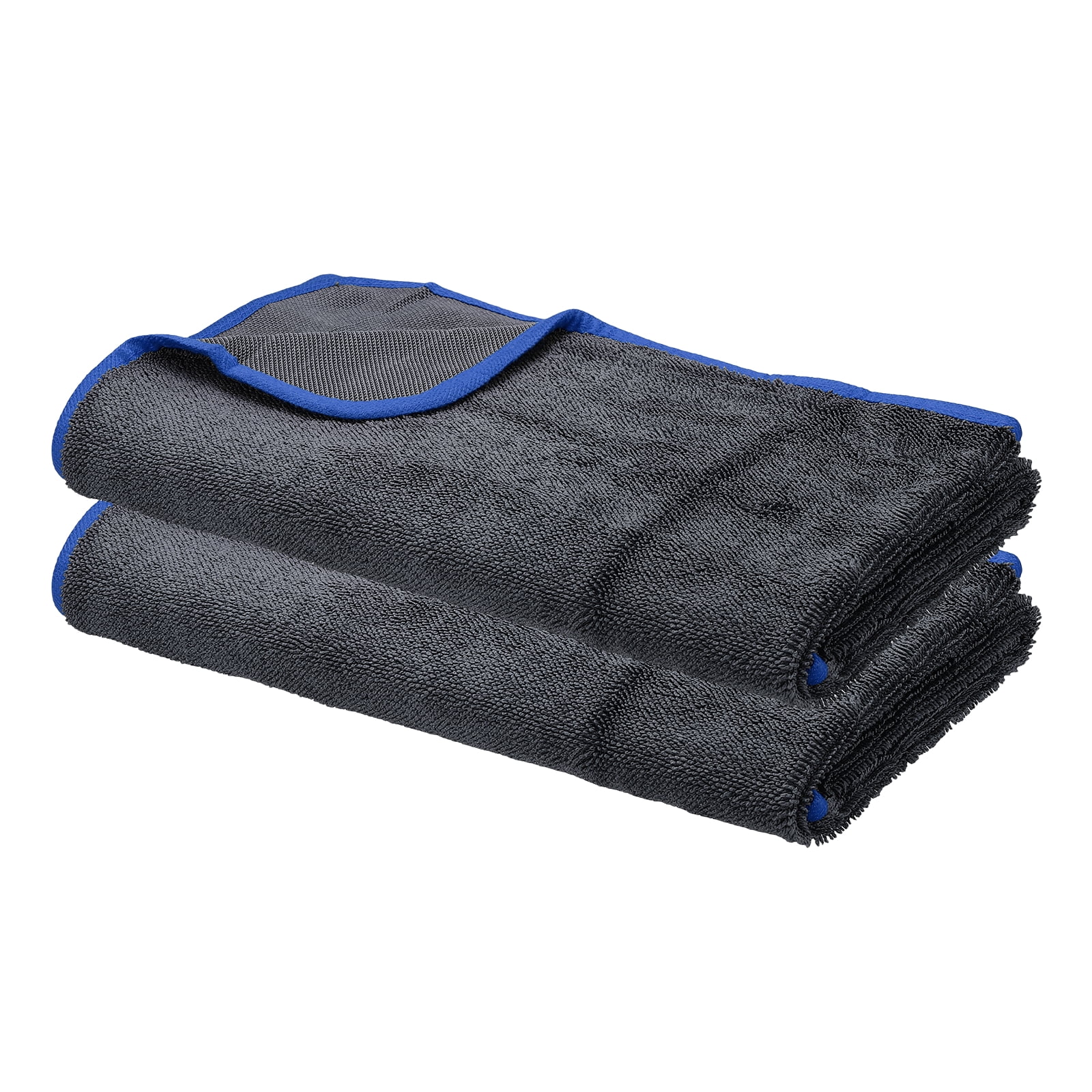 Uxcell 2 Pcs Car Microfiber Towels 23.62 x 35.43 Inch Ultra Absorbent Microfiber Towel Care Polishing Detailing Waxing Cloths Single Layer for Car Kitchen Window, Grey/Blue(600GSM)